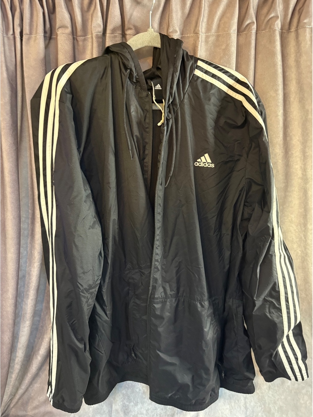 Adidas Black 3 Stripe Hooded Windbreaker Jacket 2XL